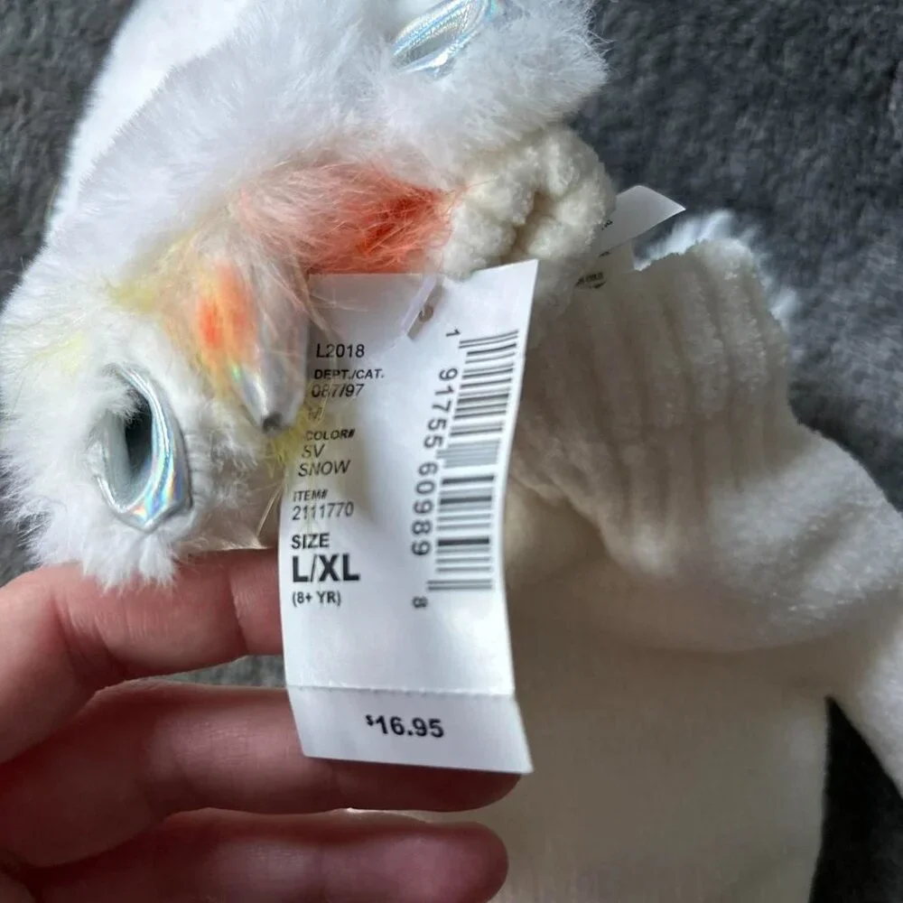 White Fluffy Fingerless Gloves with Unicorn Accents